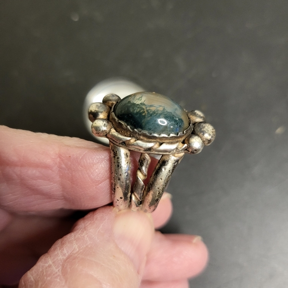 Sterling Silver Moss Agate Hand Crafted Rustic Ring signed ELF Craft Si… - Picture 10 of 13